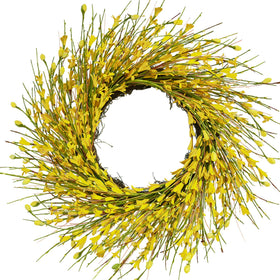Bibelot 20-inch Forsythia wreath on front door adds year-round curb appeal.