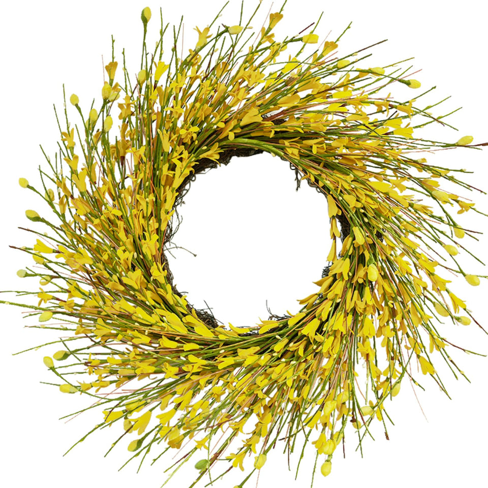 Bibelot 20-inch Forsythia wreath on front door adds year-round curb appeal.