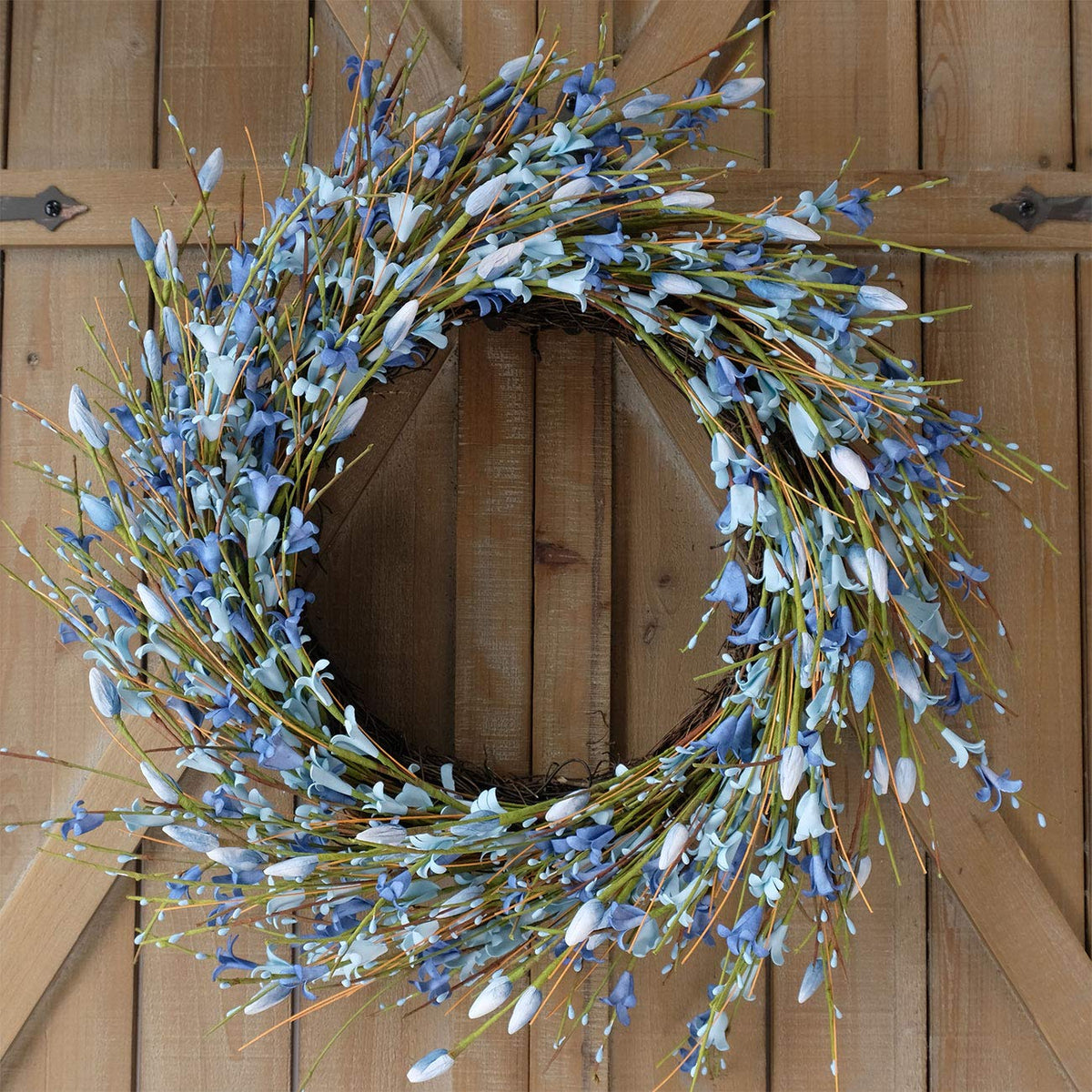Bibelot Forsythia wreath blue versatile 20-inch decor for weddings or holidays