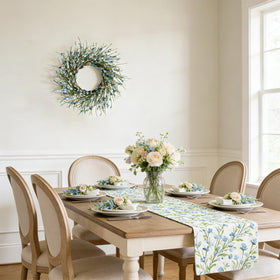 Bibelot Forsythia wreath blue fireplace mantle decoration for ambiance