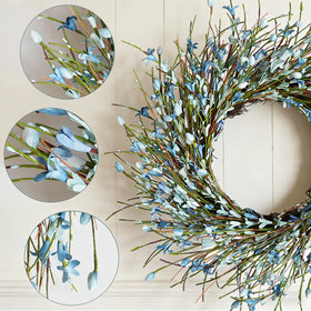 Bibelot Forsythia wreath blue leaves detail showcasing durable foliage