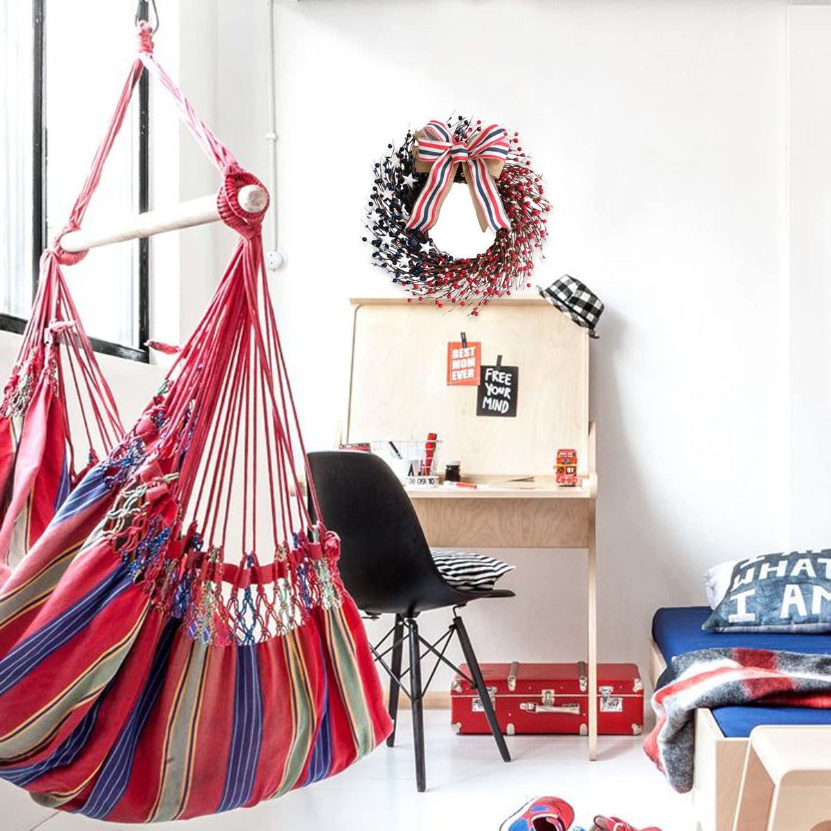 Bibelot 18inch patriotic wreath for indoor/outdoor display and seasonal décor.