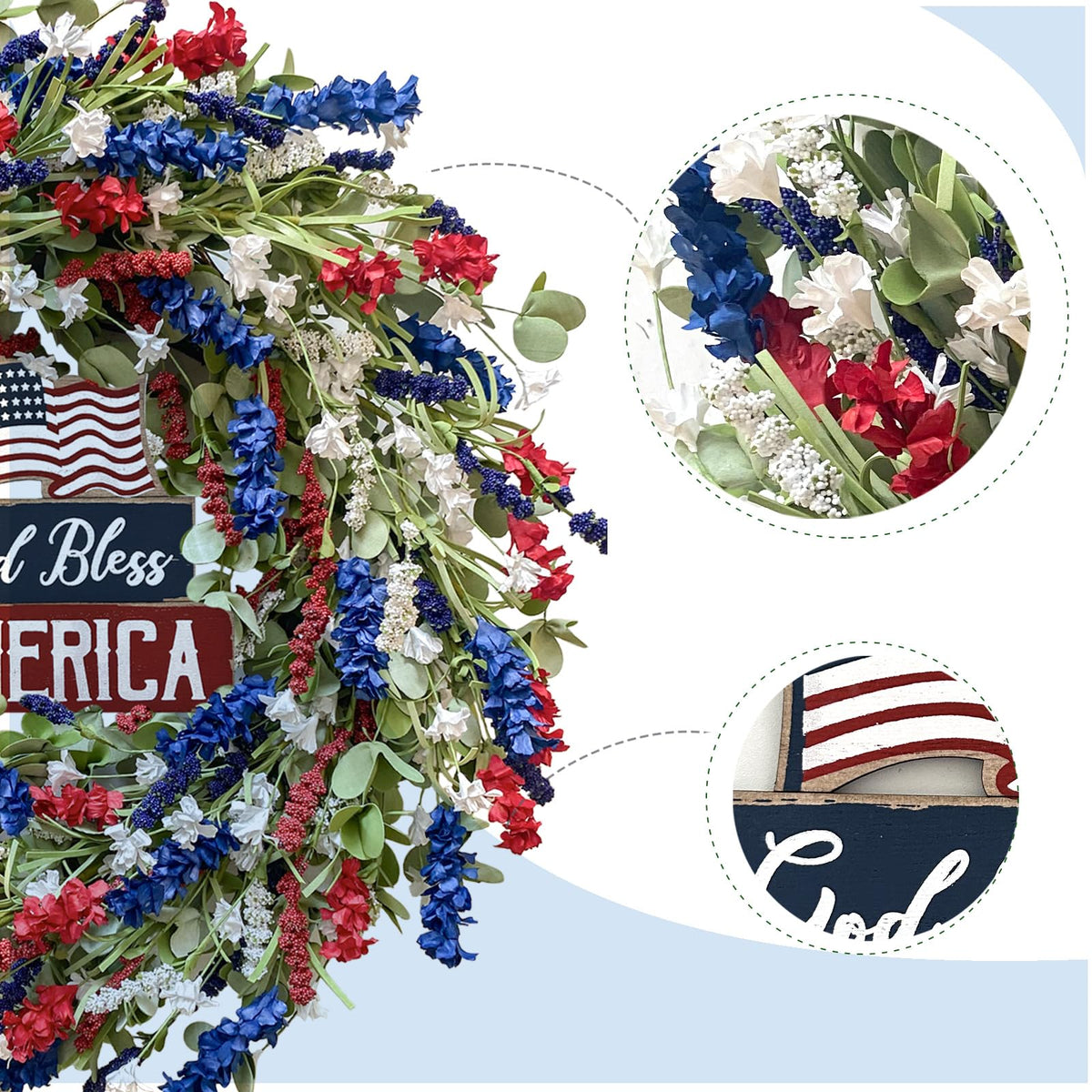 Bibelot God Bless America sign closeup highlighting the central message.