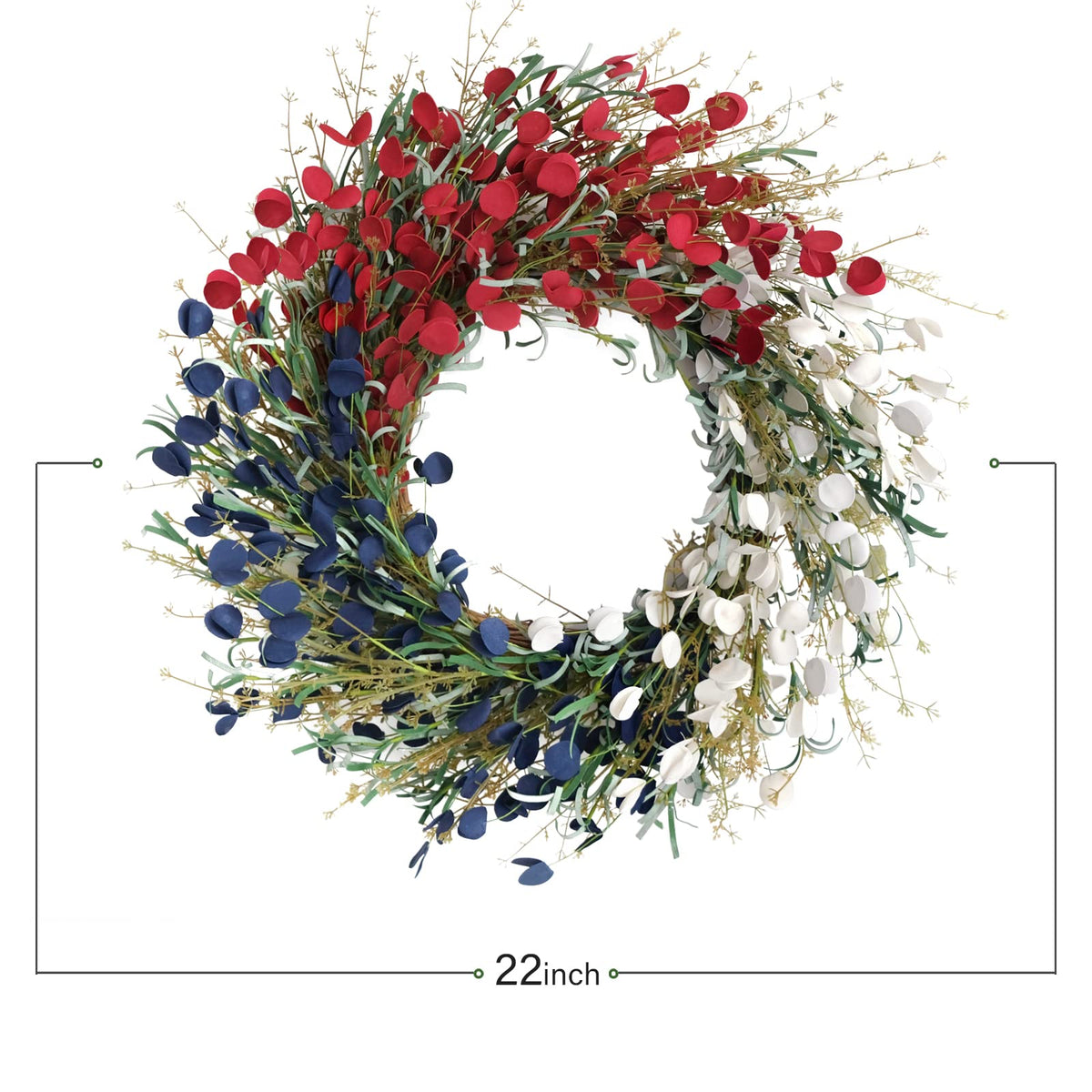 Bibelot Independence Day wreath with vibrant red, white, and blue petals.