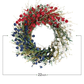 Bibelot Independence Day wreath with vibrant red, white, and blue petals.