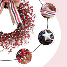 Bibelot red white blue berries wreath suitable for indoor or outdoor display.
