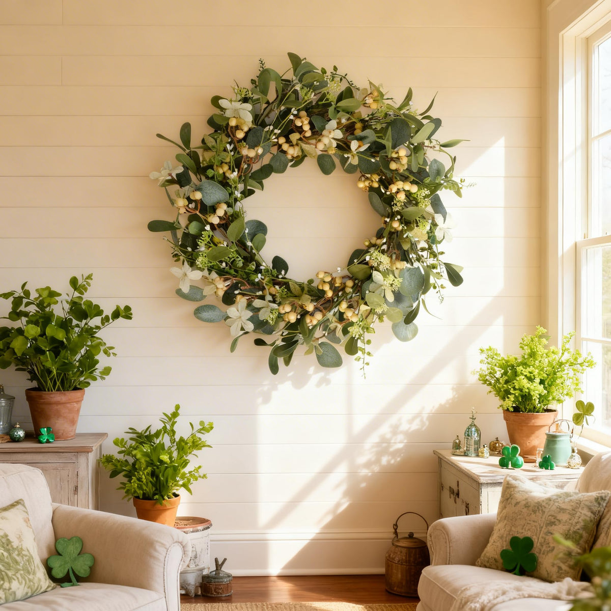 Bibelot wreath for walls and windows with lush greenery and berries.