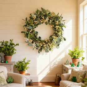 Bibelot wreath for walls and windows with lush greenery and berries.