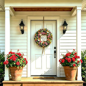 Bibelot 20 inch wreath suited for indoor or outdoor display.