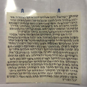 Biblical World mezuzah scroll mounted in holder for doorpost display