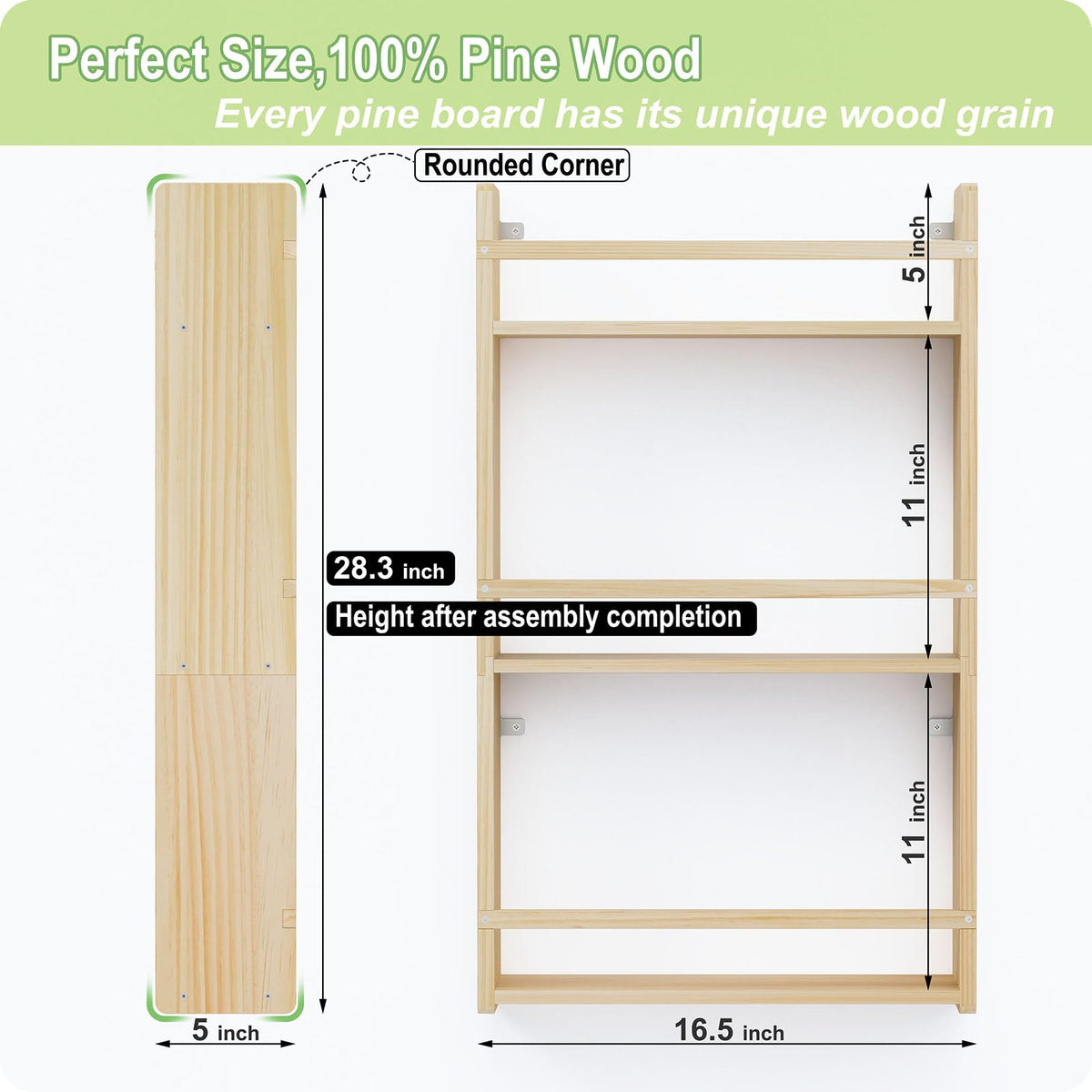 Bidami kids wall bookshelf mounted on wall demonstrates space-saving design.