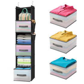 BIEBOS 6-tier hanging organizer in a closet, maximizes shoe and clothing storage.