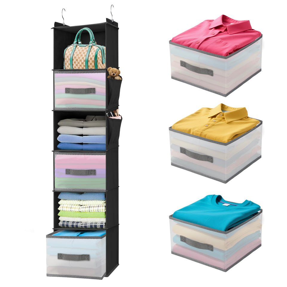 BIEBOS 6-tier hanging organizer in a closet, maximizes shoe and clothing storage.