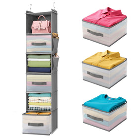 BIEBOS hanging closet organizer with 6 shelves for compact storage in small spaces.