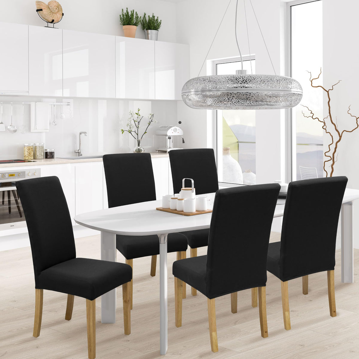 BIETYONE dining chair slipcover jacquard pattern enhances modern look while guarding against stains.