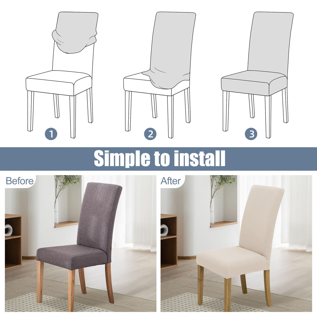 BIETYONE parsons slipcover with elastic bottom stays put and looks tidy.