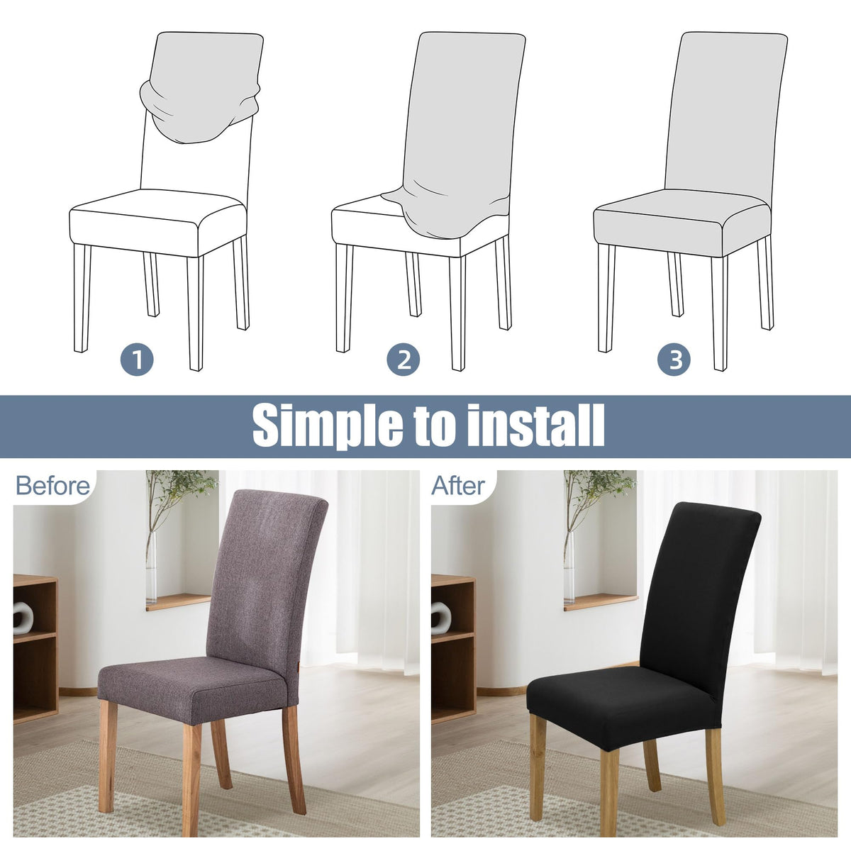 BIETYONE parsons slipcover with elastic bottom stays secure and neat.