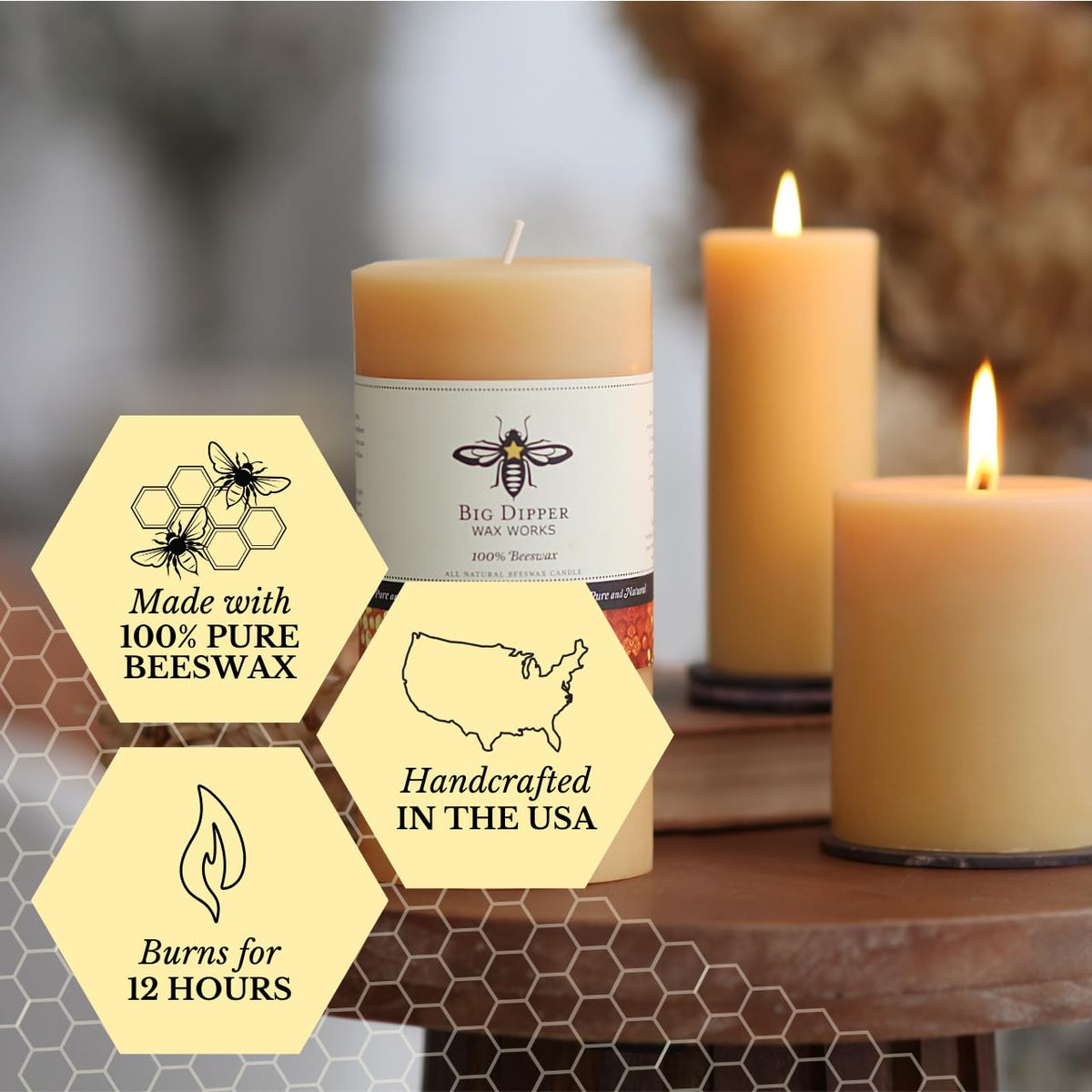 Big Dipper Wax Works clean-smoke wick for bright flame with minimal soot.