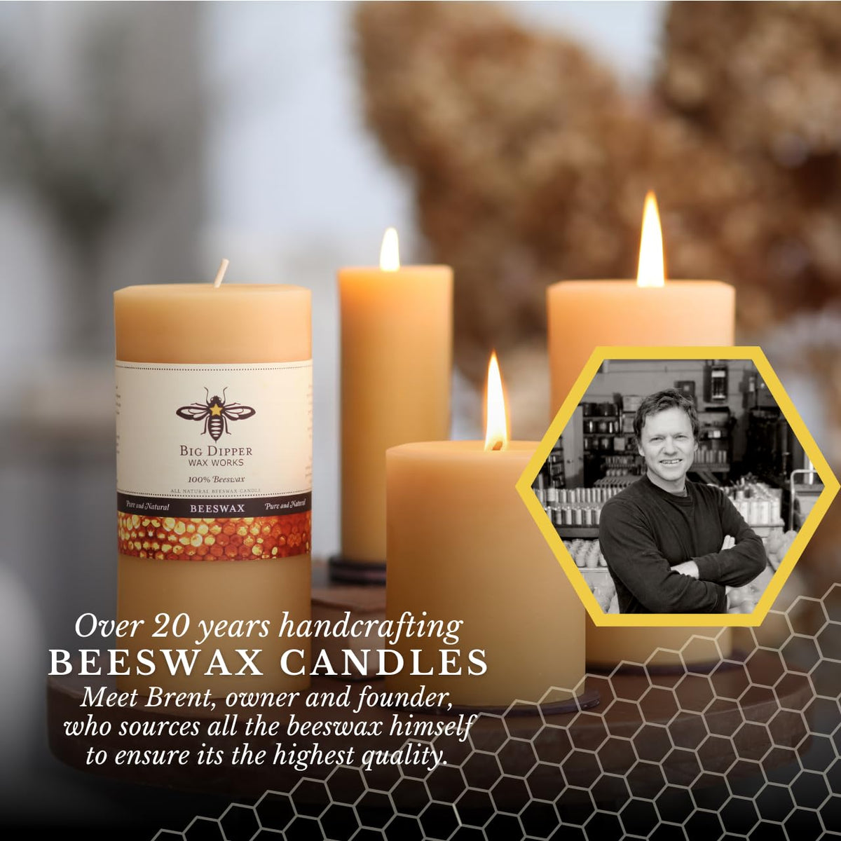 Big Dipper Wax Works pillar candle offers up to 90 hours of burn.