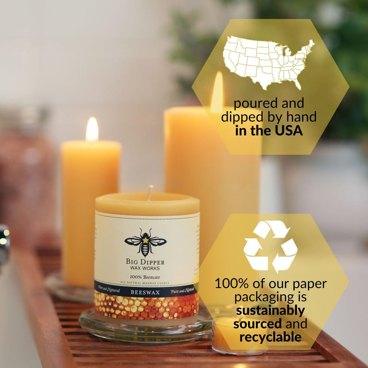 Big Dipper Wax Works natural honey aroma candle for gentle fragrance-free ambiance at home.