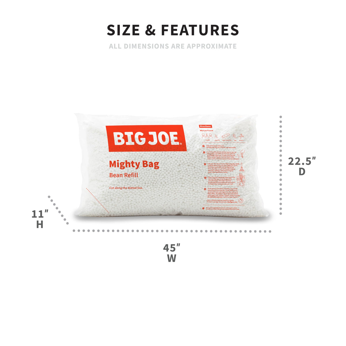 Big Joe refill bag with dotted line shows easy pour