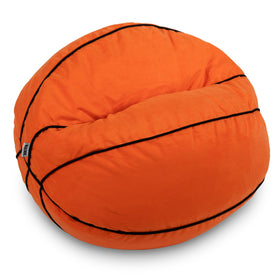 Big Joe sports ball bean bag chair with basketball plush provides cozy, kid-sized seating for playtime.