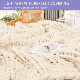 Bigacogo chunky knit blanket folded on bed highlights oversized rope knot cable design