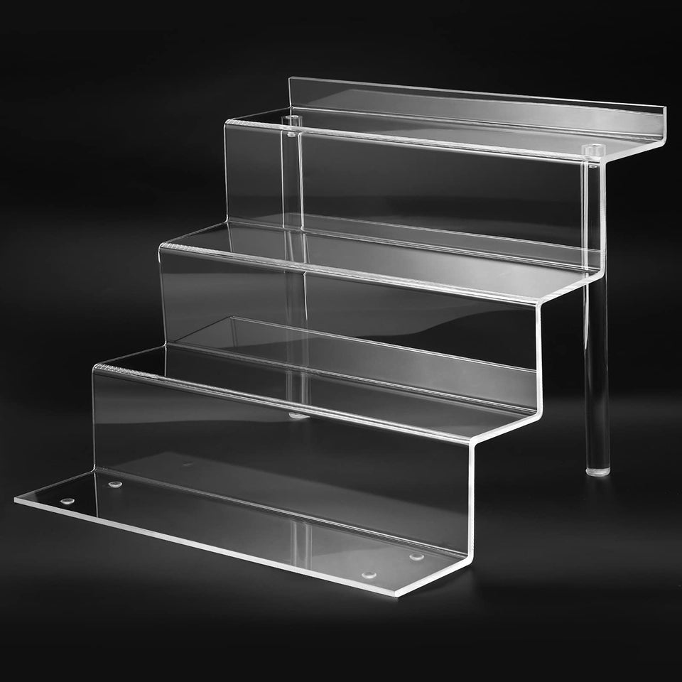 Bigantss 12-inch acrylic shelf for perfume bottles, organized and clearly displayed.