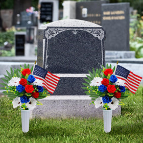 Biggun red white blue bouquet with flags for patriotic displays