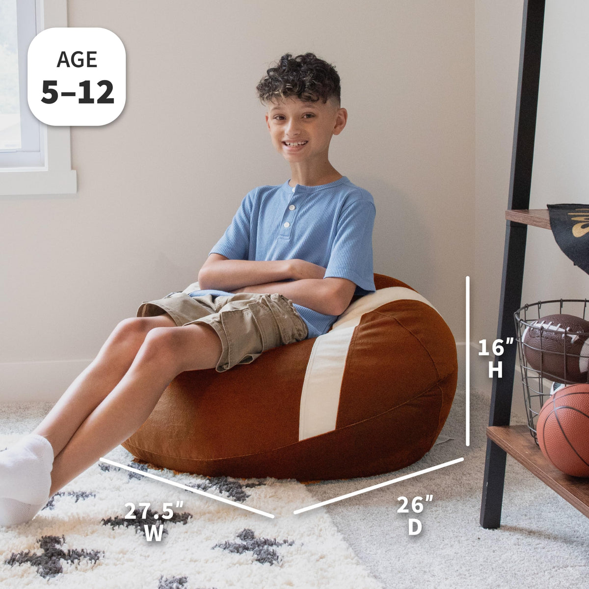 Big Joe Sports Ball bean bag chair, side view for flexible seating