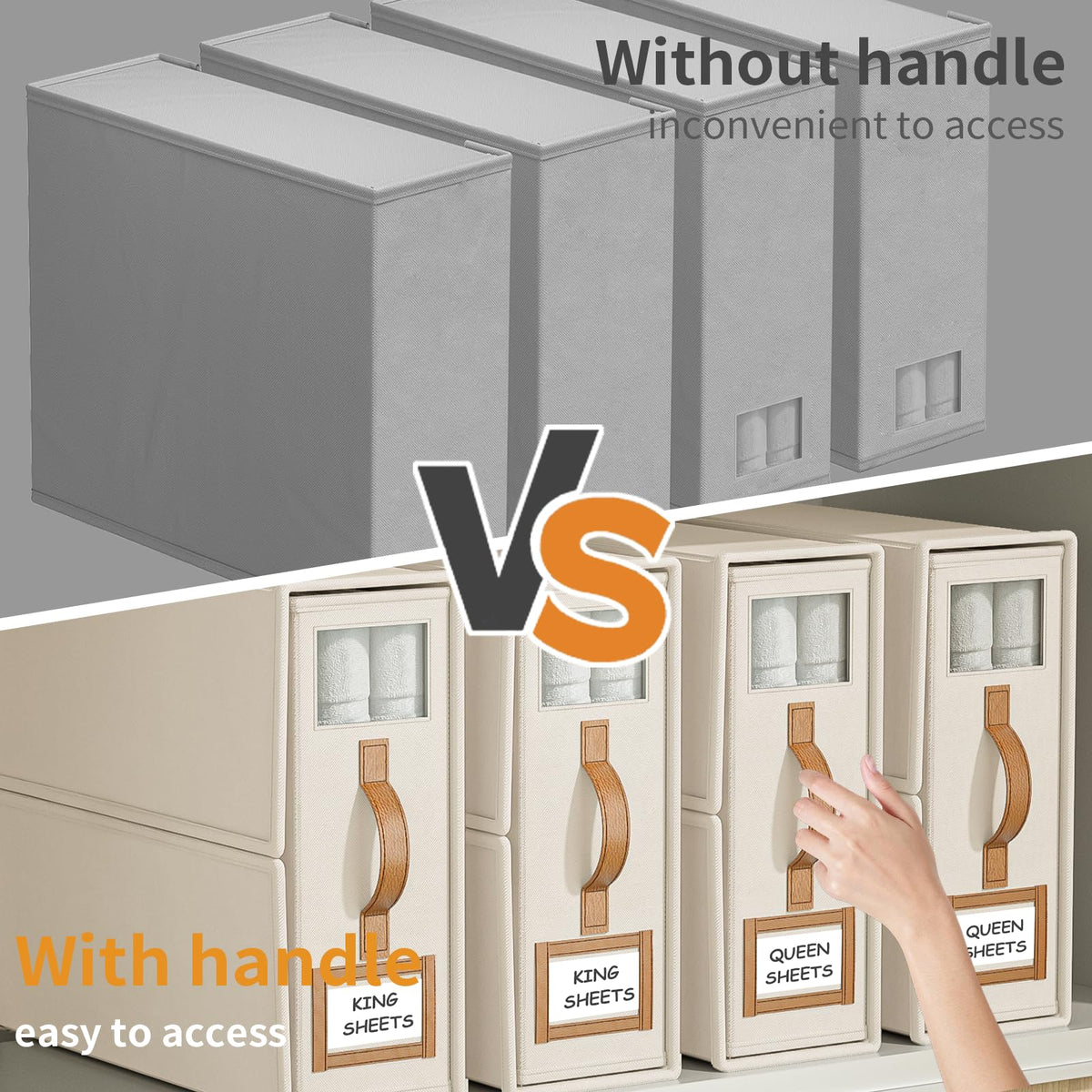 BigPonPon beige foldable cube storage for compact closet and drawer use