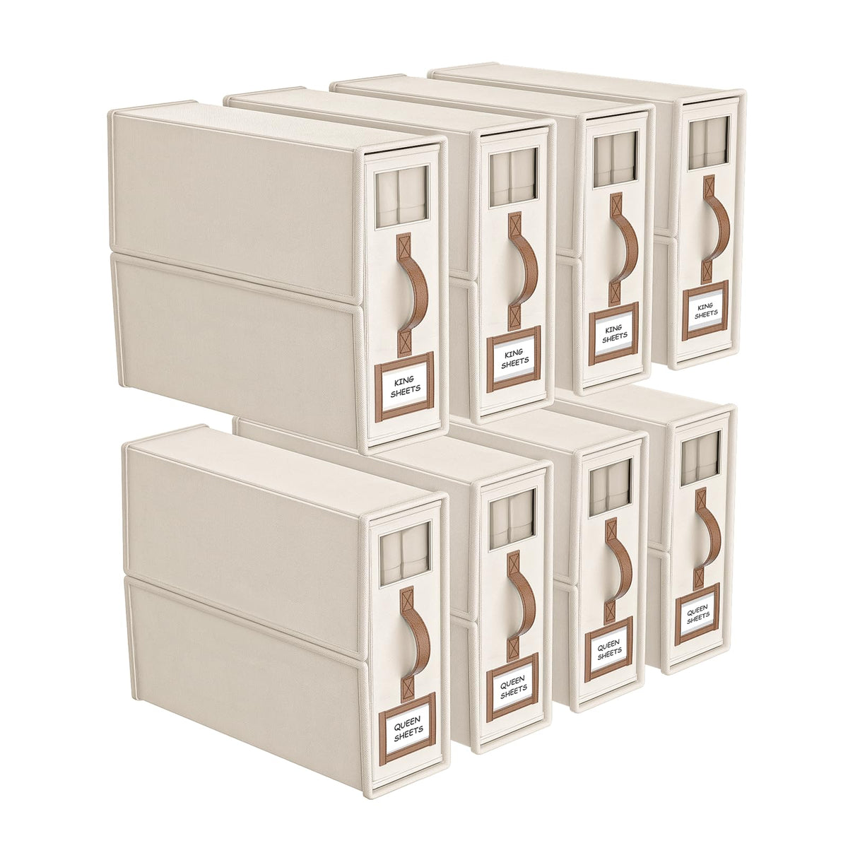 BigPonPon 8-pack bed sheet organizer with window for quick content identification.