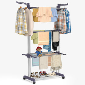 Bigzzia 4-tier clothes drying rack front view with retractable trays