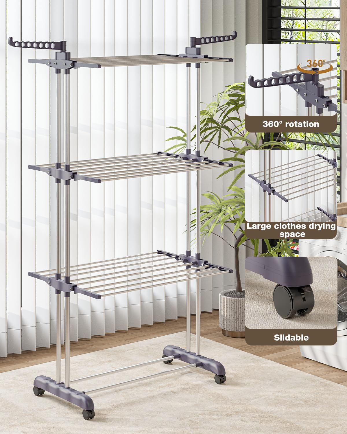 Bigzzia stainless steel base with brake-enabled casters for easy mobility