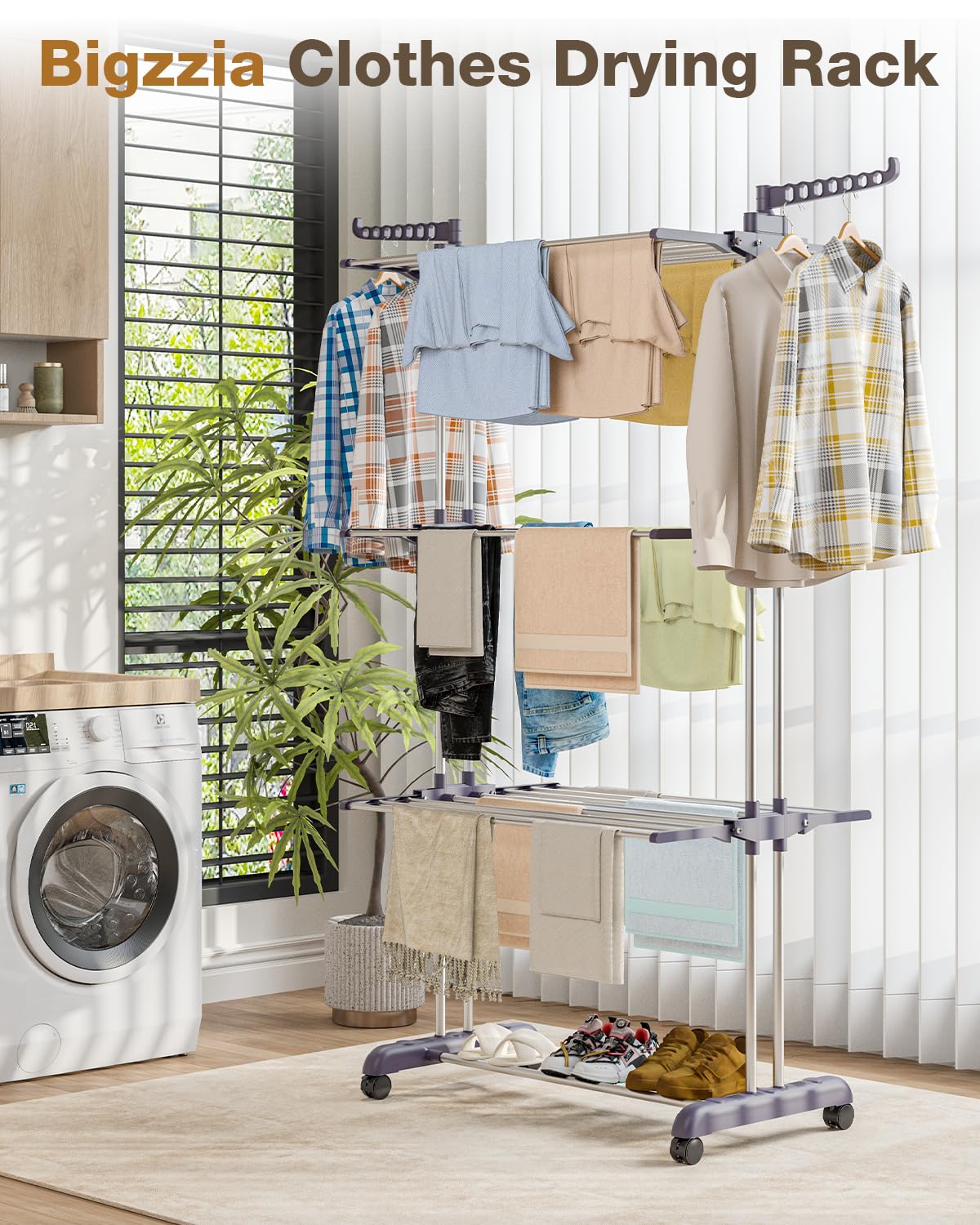 Bigzzia rack with side wings extended for extra hanging space