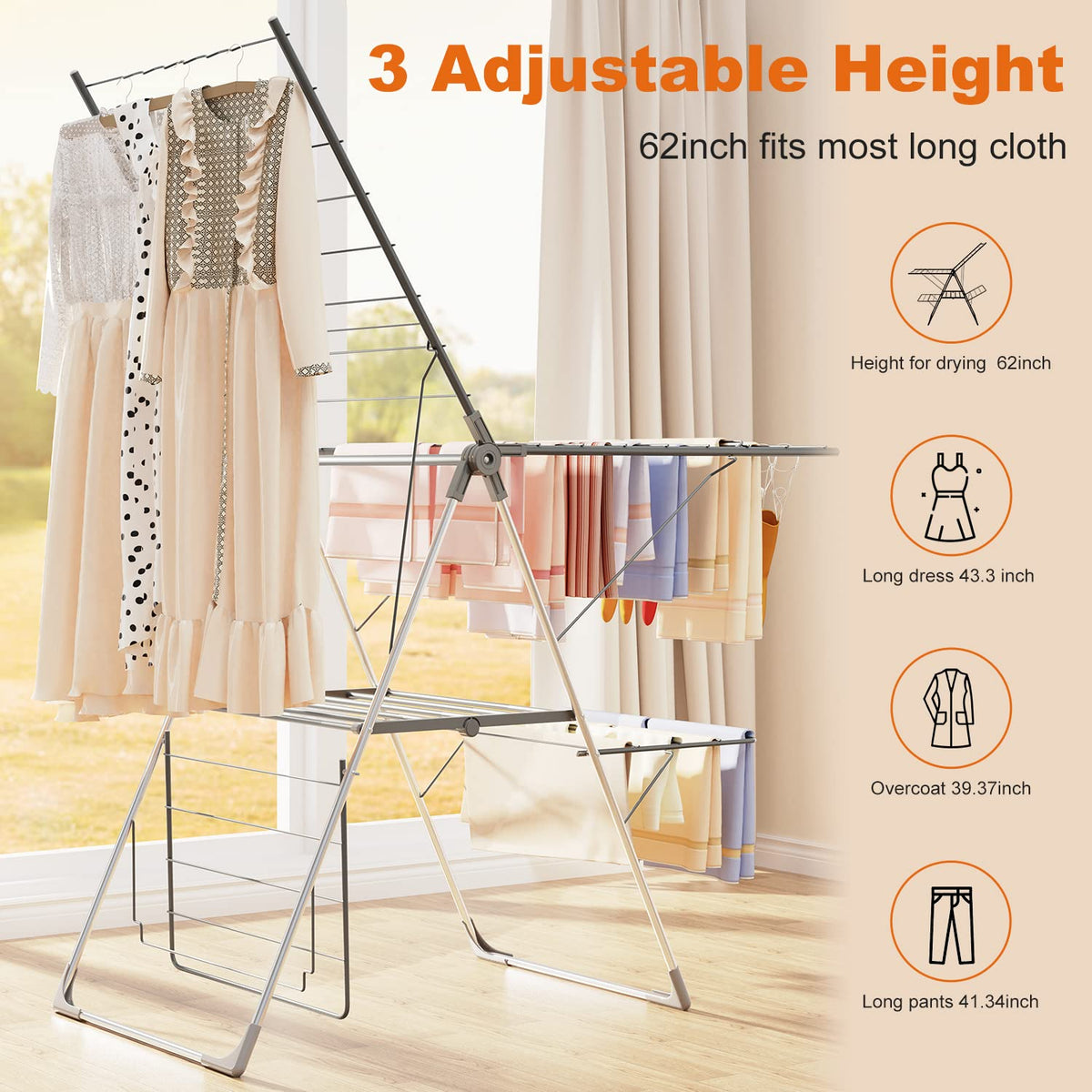 Stainless steel frame with anti-rust coating on Bigzzia drying rack