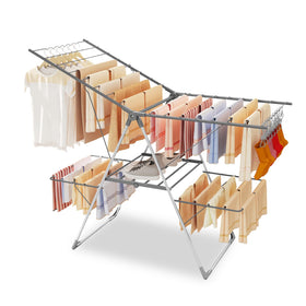 Bigzzia two-level clothes drying rack assembled for spacious airflow and bulk laundry