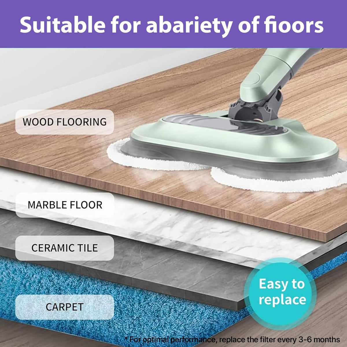 BIHARNT all-floor compatibility supports hardwood, tile, laminate and more