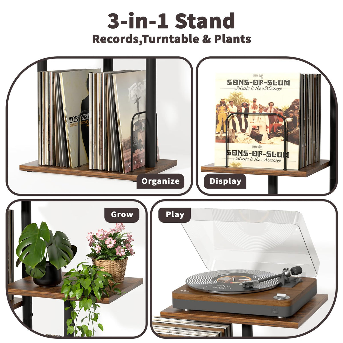 Top platform of Bikoney stand showing stable surface for turntables and records.