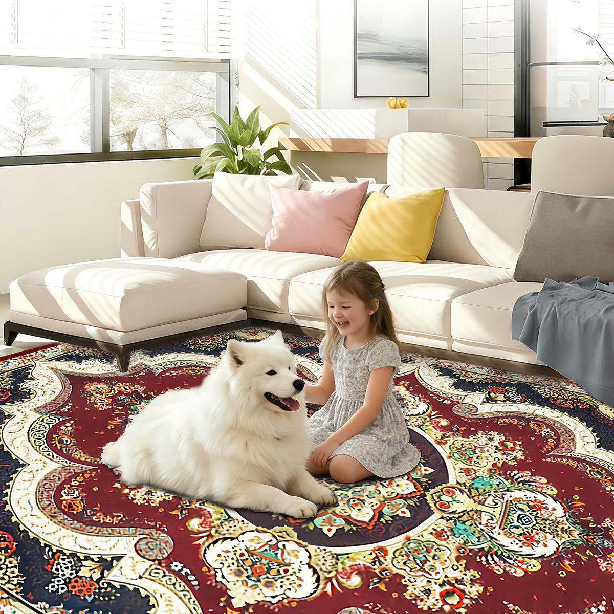 BIKOZI 8x10 rug anchors furniture layouts and defines open spaces.