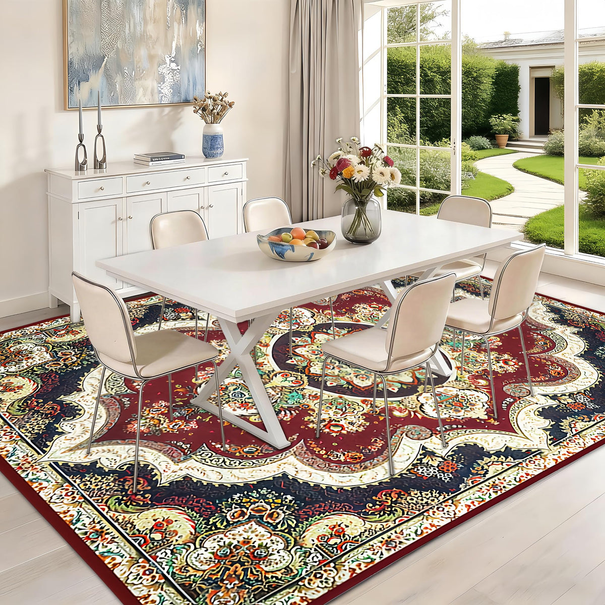 BIKOZI living room setup highlights a cohesive centerpiece under the coffee table.