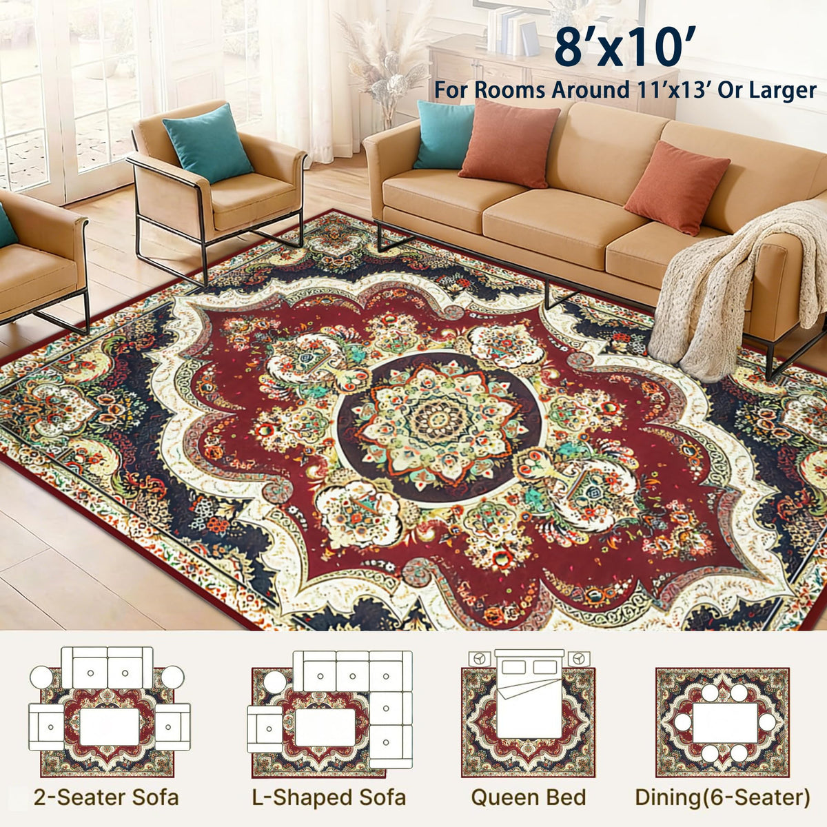BIKOZI washable rug close-up shows durable pile and convenient cleaning.