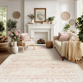 BILEEHOME light pink nursery rug creates a soft, large play area for baby girls.
