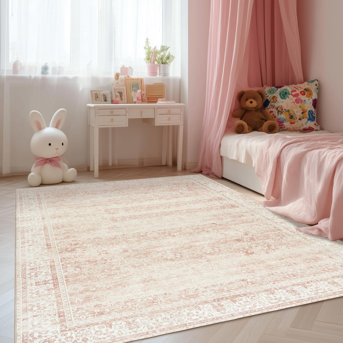 BILEEHOME light pink rug 6x9 close-up fabric shows plush low-pile weave