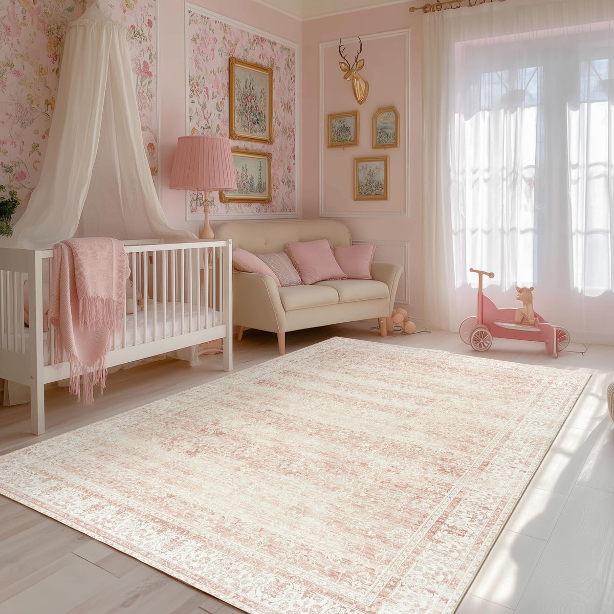 BILEEHOME light pink rug 6x9 full view adds soft texture to a bedroom