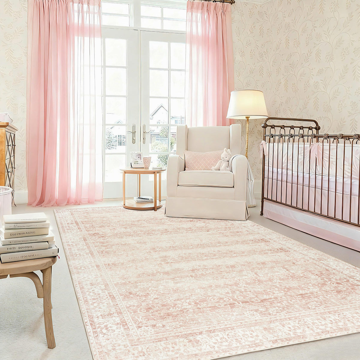 BILEEHOME pink boho floral rug 8x10 adds soft style to living rooms.