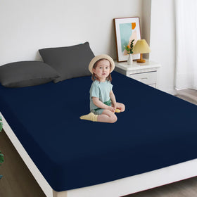 Navy blue Biloban twin fitted sheet adds a neutral, timeless touch to any bed.