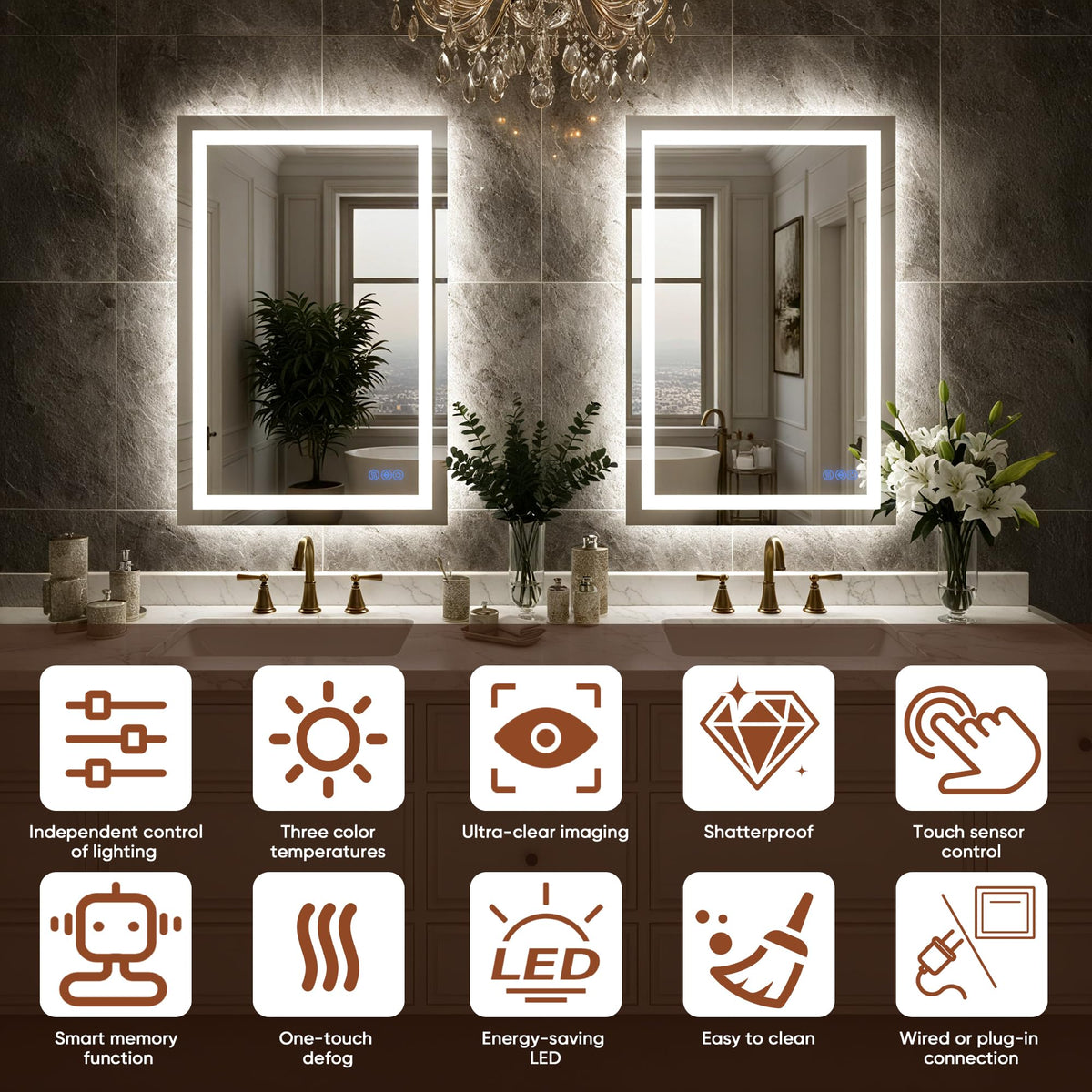 Bimno mirror shows three color temperatures for warm, neutral, and daylight lighting.