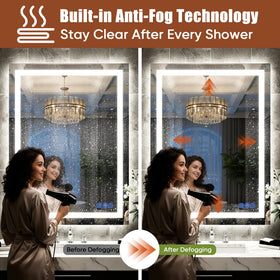 Bimno LED mirror demonstrates stepless dimming for adaptable brightness.