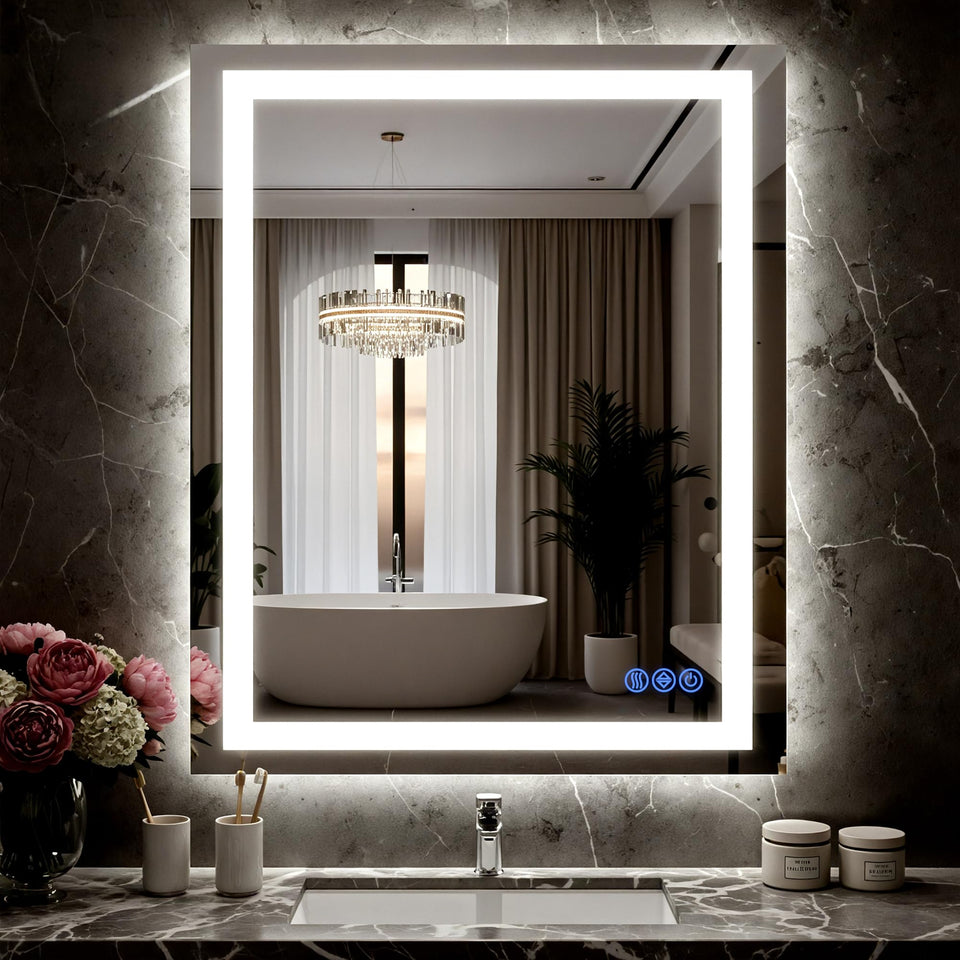 Bimno LED bathroom mirror with front and backlighting for precise facial illumination.